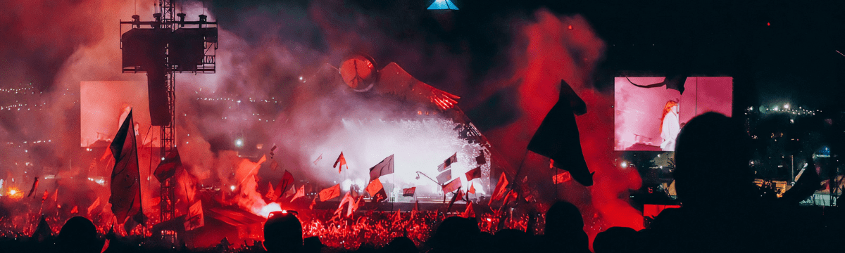 Glastonbury's Pyramid stage at night 