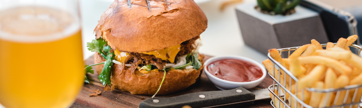 Burger, fries and a pint